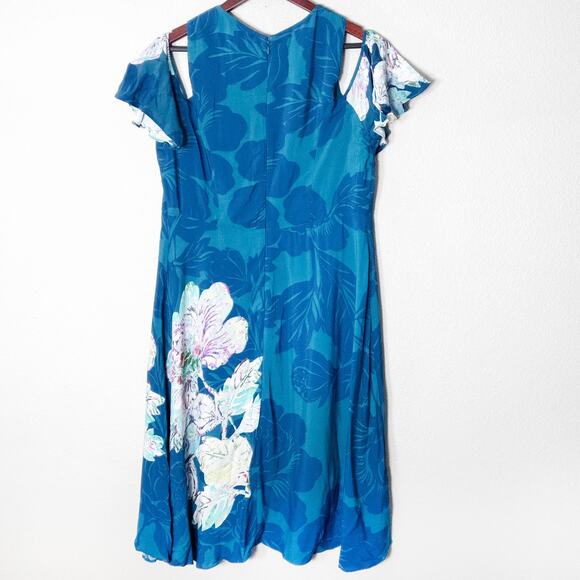 Maeve Floral Midi Dress Size 16 Teal Mod Getaway Botanical Maximalist - Picture 2 of 10